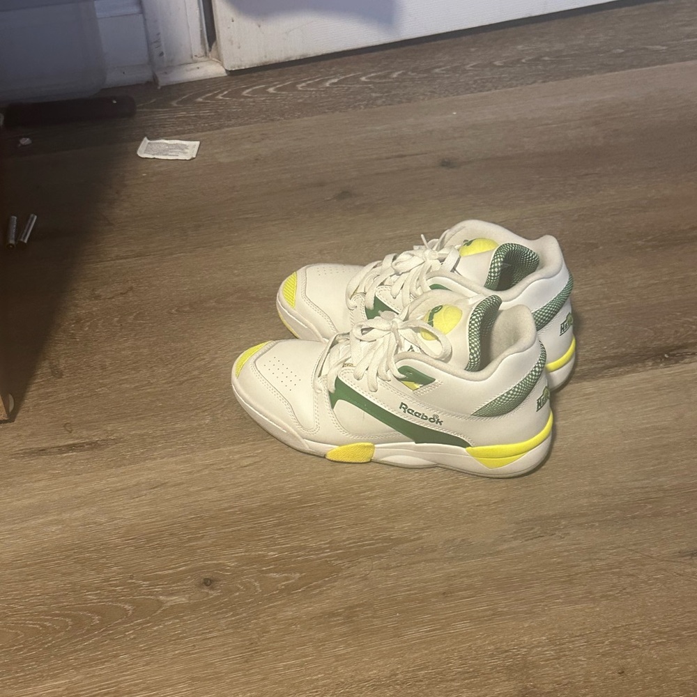 Reebok White Sneakers with Green and Yellow Accents